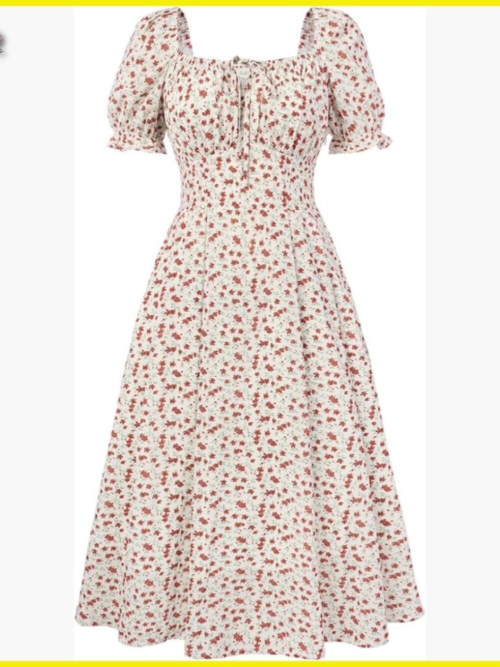 Vintage Cottagecore Floral Midi Dress with Pockets Short Sleeve A-Line Sundress